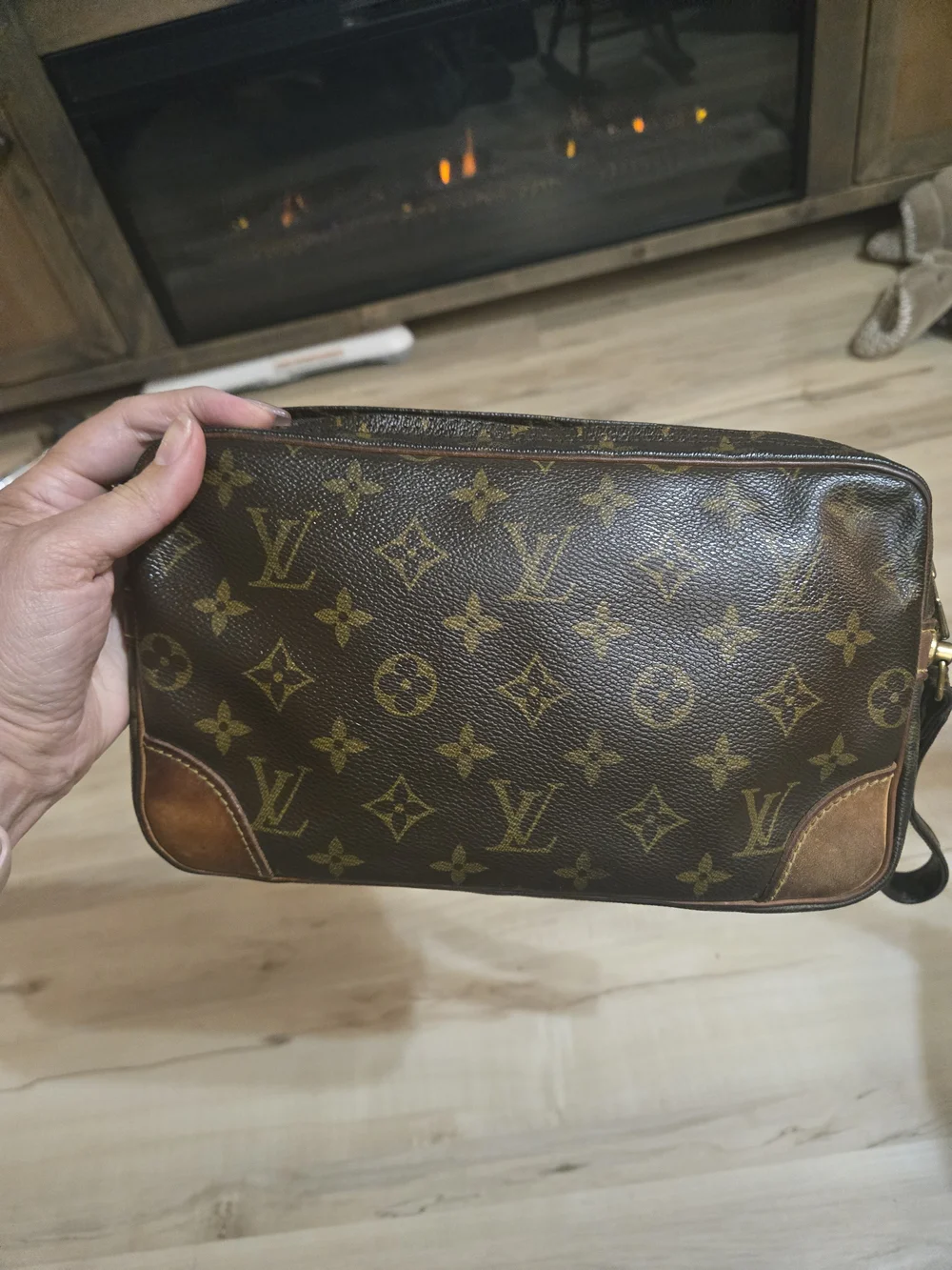 Vintage Marly Dragonne Louis Vuitton Brown Monogram Canvas Wristlet Clutch